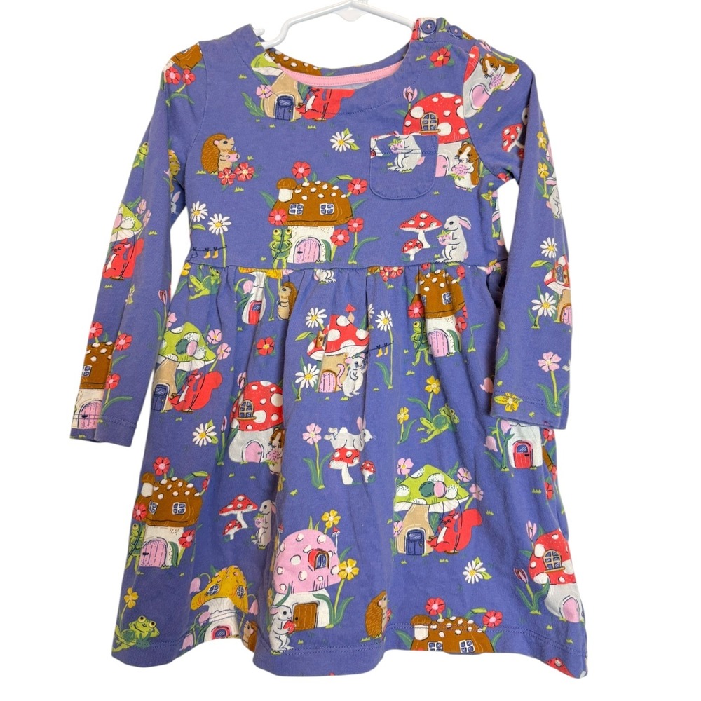 MINI BODEN LONG-SLEEVED FAIRY GROVE MUSHROOM MANOR DRESS Woodland Dress 3-4